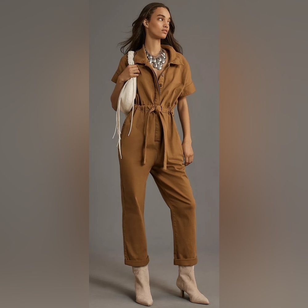 PILCRO Short-sleeve Wing Jumpsuit In Brown,‎ Size M
